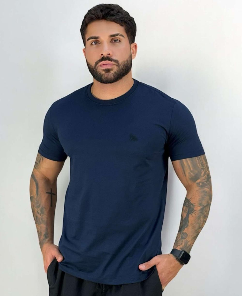 Camiseta Azul Oscuro Casual Masculina Wolf - Acostamento