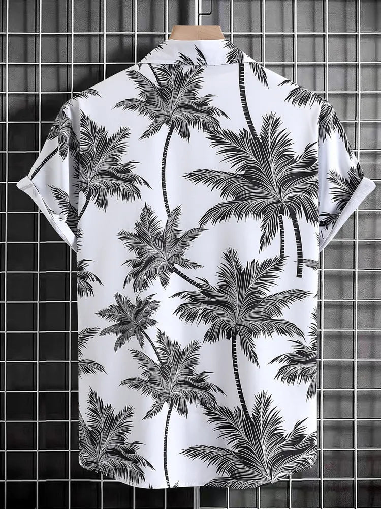 Camisa Hawaiana Tropical Negro y Blanco