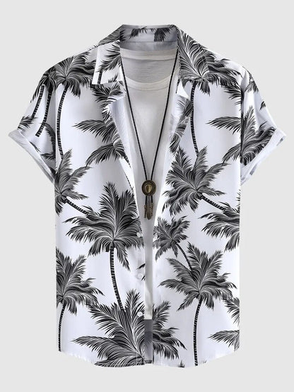 Camisa Hawaiana Tropical Negro y Blanco